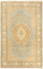 handmade Traditional Kashan Lt. Blue Gold Hand Knotted RECTANGLE 100% WOOL area rug 3'X5'