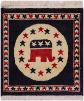 handmade Geometric Bokhara Beige Blue Hand Knotted SQUARE 100% WOOL area rug 2x2