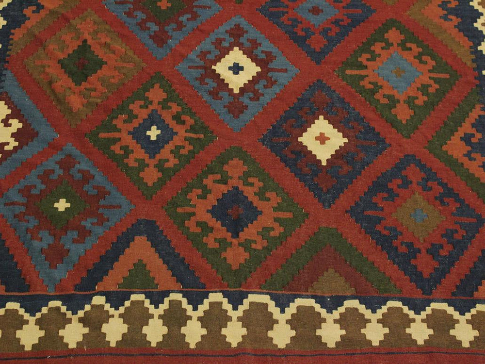 handmade Geometric Kilim Rust Blue Hand-Woven RECTANGLE 100% WOOL area rug 7x10