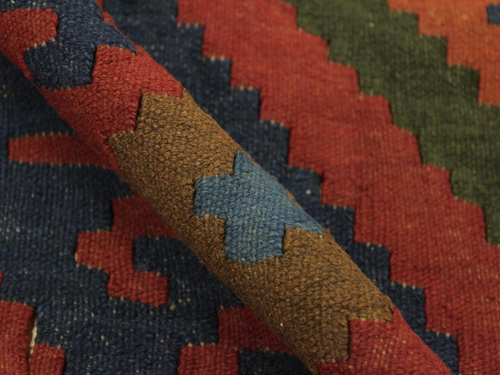 handmade Geometric Kilim Rust Blue Hand-Woven RECTANGLE 100% WOOL area rug 7x10