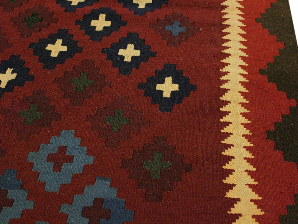 handmade Geometric Kilim Red Blue Hand-Woven RECTANGLE 100% WOOL area rug 8x10