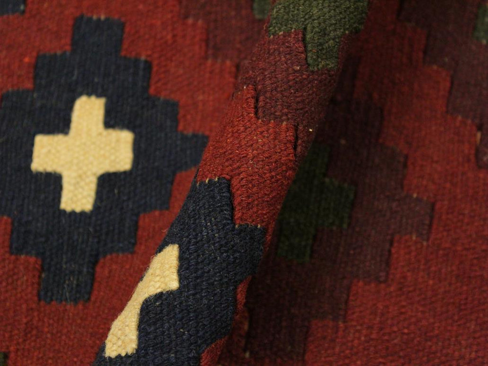 handmade Geometric Kilim Red Blue Hand-Woven RECTANGLE 100% WOOL area rug 8x10