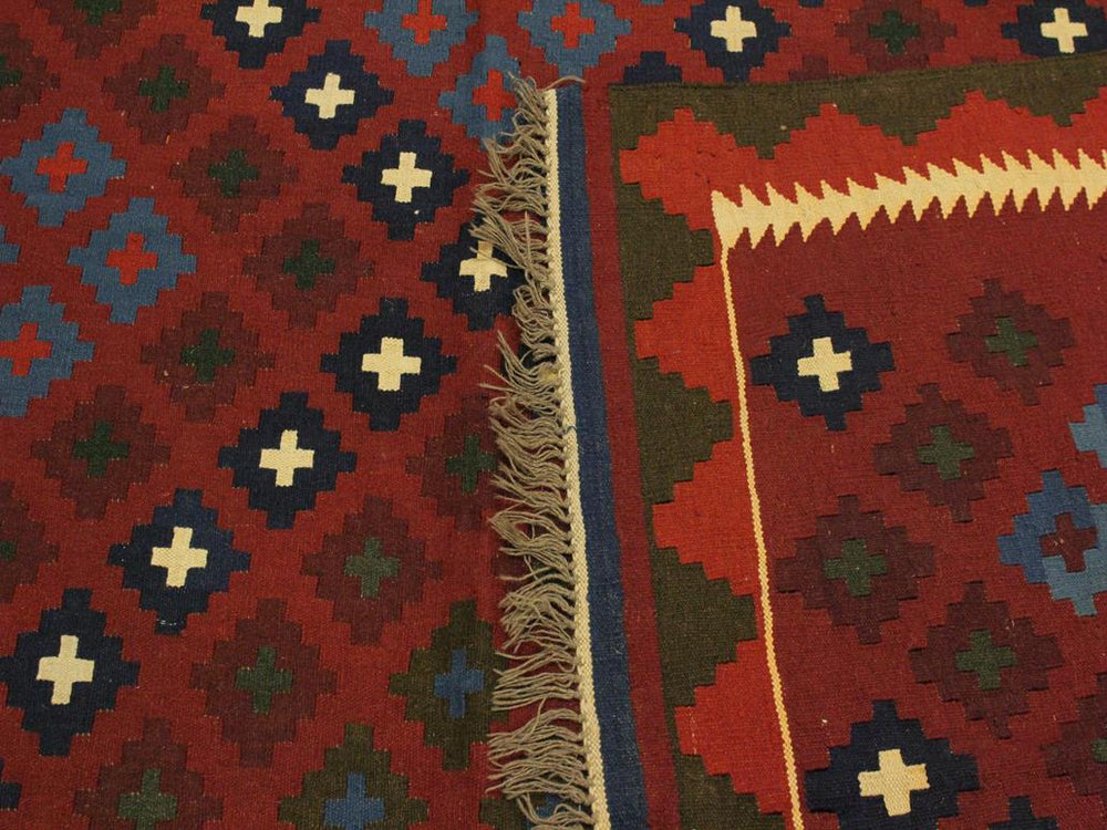 handmade Geometric Kilim Red Blue Hand-Woven RECTANGLE 100% WOOL area rug 8x10