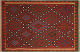 handmade Geometric Kilim Red Blue Hand-Woven RECTANGLE 100% WOOL area rug 8x10