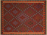 handmade Geometric Kilim Red Blue Hand-Woven RECTANGLE 100% WOOL area rug 8x10