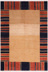 handmade Modern Gabbeh Beige Blue Hand Knotted RECTANGLE 100% WOOL area rug 5X7