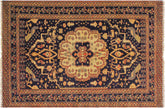 handmade Traditional Antique Blue Ivory Hand Knotted RECTANGLE 100% WOOL area rug 5x6