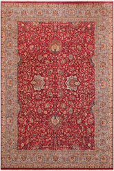 Traditional Kashan Gracelyn Red Lt. Blue Hand Knotted Area rugs 9X12