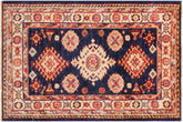 handmade Geometric Super Kazak Blue Beige Hand Knotted RECTANGLE 100% WOOL area rug 2' x 3'