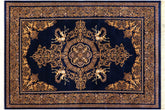 handmade Traditional Blue Gold RECTANGLE SILK area rug 7' x 10'