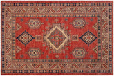 handmade Geometric Super Kazak Rust Beige Hand Knotted RECTANGLE 100% WOOL area rug 5' x 8'