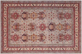 handmade Geometric Super Kazak Gray Beige Hand Knotted RECTANGLE 100% WOOL area rug 9' x 12'