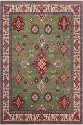 handmade Geometric Kazak Lt. Green Beige Hand-made RECTANGLE 100% WOOL area rug 8'X9'