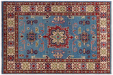 handmade Geometric Kazak Lt. Blue Beige Hand-made RECTANGLE 100% WOOL area rug 3'X5'