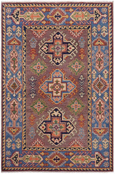 handmade Geometric Kazak Gray Lt. Blue Hand-made RECTANGLE 100% WOOL area rug 3'X5'