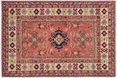 handmade Geometric Kazak Pink Beige Hand-made RECTANGLE 100% WOOL area rug 3'X5'