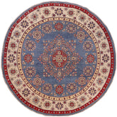 handmade Geometric Kazak Lt. Blue Beige Hand-made ROUND 100% WOOL area rug 8x8
