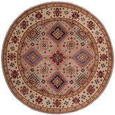 handmade Geometric Kazak Lt. Blue Beige Hand-made ROUND 100% WOOL area rug 8x8