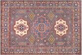 handmade Geometric Kazak Gray Blue Hand-made RECTANGLE 100% WOOL area rug 8'X10'