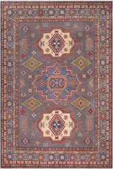 handmade Geometric Kazak Gray Blue Hand-made RECTANGLE 100% WOOL area rug 8'X10'