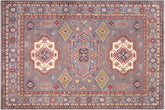 handmade Geometric Kazak Gray Lt. Blue Hand-made RECTANGLE 100% WOOL area rug 8'X10'