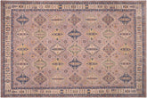 handmade Geometric Kazak Purple Beige Hand-made RECTANGLE 100% WOOL area rug 8'X10'