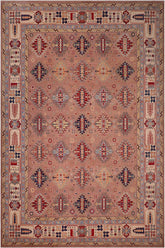 handmade Geometric Kazak Rose Beige Hand-made RECTANGLE 100% WOOL area rug 9'X12'