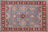 handmade Geometric Kazak Lt. Blue Red Hand-made RECTANGLE 100% WOOL area rug 8'X10'