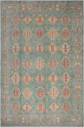handmade Geometric Kazak Lt. Green Lt. Green Hand-made RECTANGLE 100% WOOL area rug 8'X10'