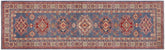 handmade Geometric Kazak light Blue Beige Hand-made RUNNER 100% WOOL area rug 3x10
