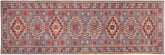 handmade Geometric Kazak Gray light Blue Hand-made RUNNER 100% WOOL area rug 3x10