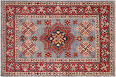 handmade Geometric Kazak Lt. Blue Red Hand-made RECTANGLE 100% WOOL area rug 2'X3'