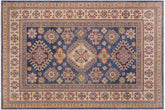 handmade Geometric Kazak Blue Beige Hand-made RECTANGLE 100% WOOL area rug 4'X6'