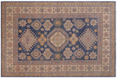 handmade Geometric Kazak Lt. Blue Beige Hand-made RECTANGLE 100% WOOL area rug 4'X6'