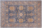 handmade Geometric Kafkaz Lt. Blue Lt. Blue Hand-made RECTANGLE 100% WOOL area rug 4' x 6'