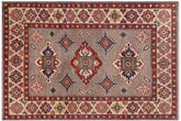 handmade Geometric Kazak Gray Beige Hand-made RECTANGLE 100% WOOL area rug 4'X6'