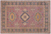handmade Geometric Kazak Purple Lt. Blue Hand-made RECTANGLE 100% WOOL area rug 4'X6'