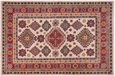 handmade Geometric Kazak Beige Red Hand-made RECTANGLE 100% WOOL area rug 4'X6'