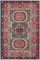 handmade Geometric Kazak Green Gray Hand-made RECTANGLE 100% WOOL area rug 2'X3'