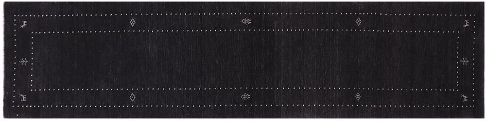 handmade Modern Gabbeh Black Black Hand-made RUNNER 100% WOOL area rug 3x12