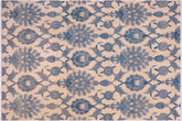 handmade Modern Kafkaz Ivory Blue Hand Knotted RECTANGLE WOOL&SILK area rug 8' x 10'