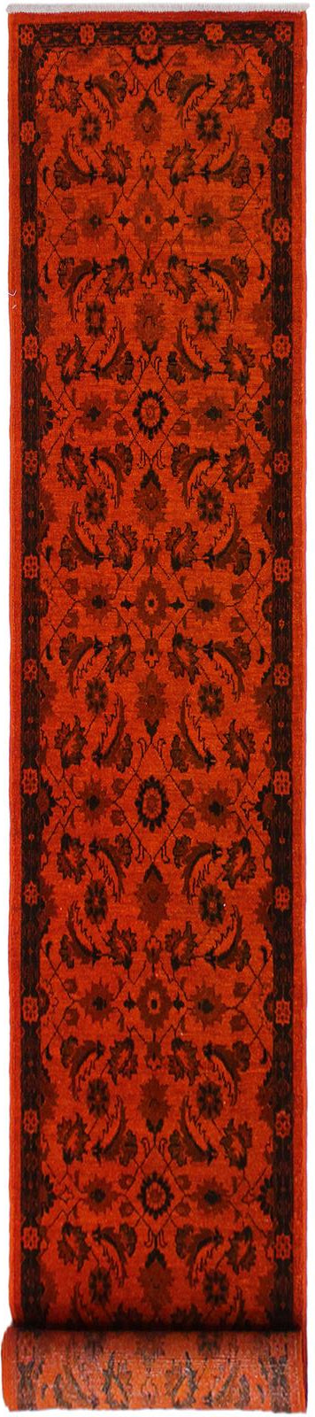 handmade Over Dyed Over Dyed Orange Black Hand Knotted RUNNER 100% WOOL area rug 3x12