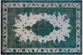 handmade Vintage Vintage Ivory Teal Hand Knotted RECTANGLE 100% WOOL area rug 8' x 11'