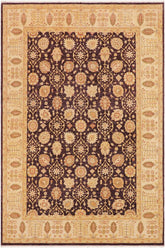 handmade Transitional Kafkaz Aubergine Beige Hand Knotted RECTANGLE 100% WOOL area rug 9X12