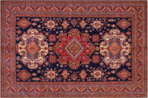 handmade Geometric Super Kazak Blue Red Hand Knotted RECTANGLE 100% WOOL area rug 8' x 10'