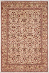 handmade Traditional Lahore Tan Gold Hand Knotted RECTANGLE 100% WOOL area rug 6'X9'