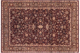 handmade Transitional Abasi Afsha Aubergine Dark Brown Hand Knotted RECTANGLE 100% WOOL area rug 6x9