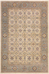 handmade Transitional Kafkaz Ivory Lt. Blue Hand Knotted RECTANGLE 100% WOOL area rug 6X8