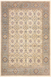 handmade Transitional Kafkaz Ivory Lt. Blue Hand Knotted RECTANGLE 100% WOOL area rug 6X8