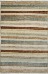 handmade Modern Kafkaz Tan Brown Hand Knotted RECTANGLE 100% WOOL area rug 4X6